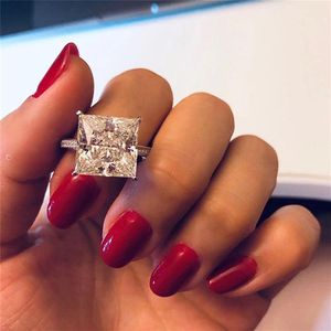 Księżniczka Cut 8CT Moissanite Diamond Pierścień 100% Oryginalne 925 Srebrne Srebrne zaręczyny Pierścienie dla kobiet biżuteria imprezy 234Q