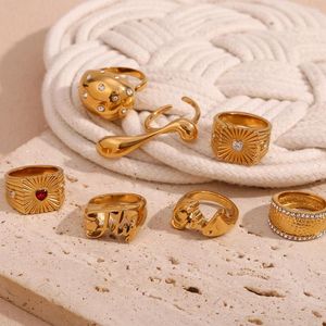 Wedding Rings Vintage Hammer Pattern Creative Curve Double Finger Heart Square Card Batch Hip Hop Girl Word Stainless Steel Ring