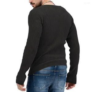 Herrtröjor män långärmad tröja fast färg stilig ribbad v-ringning smal passform mjuk varma stickkläder för hösten/vintern