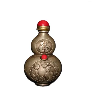 Bottles Relief Game Picture White Copper Plated Silver Inlaid Ruby Snuff Bottle Decoration