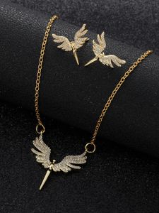 Hänge halsband örhängen mode Big Angel Wing Phoenix Eagle Bird Chain Halsband bröllop Formell boll brud zirkon smycken set fest gåva