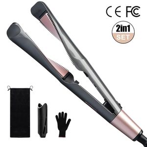 Prostownicy 3D Szyna LCD Wyświetlacz 2 w 1 w 1 rurler do włosów prostoczewkę Regulowaną temperaturę włosy płaskie żelazne włosy Curling Iron