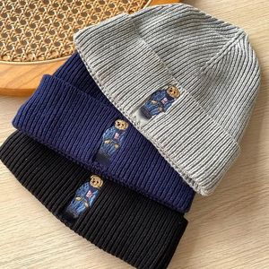 Caps Polo Bear Brodery Stick Cuffed Beanie Winter Hats Thermal Gift