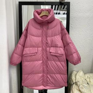 Jackor Korean Midlength Stand Collar Puffer Jacket Lose Warm Female Winter Parkas Pocket Långärmad Kvinnor Lätt ner ytterkläder