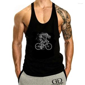 Tanques masculinos Top Homens Esqueleto Ciclismo Bicicleta Ghost Bone Bikes Fixie Algodão Casual Cool Sem Mangas