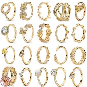 Pandora-Ring-Charms mit authentischer Passform, goldene Serie, Schmetterling, gelbe Krone, Herz