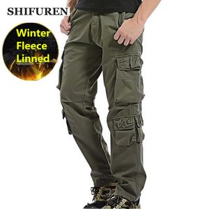Мужские брюки SHIFUREN Зимние флисовые мужские брюки-карго свободного кроя с несколькими карманами Мужские двухслойные утолщенные теплые военные брюки размера плюс 2940 230630