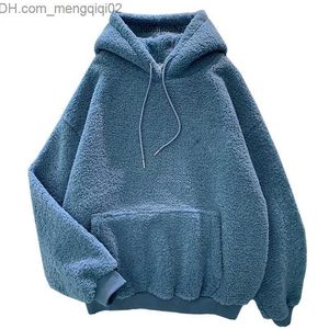 Kobiety bluzy damskie bluzy bluzy jesienne zima gruba ciepła płaszcz aksamitne kaszmirowe bluza bluza z kapturem z kapturem stałe niebieski pullover Z230701