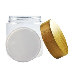 Garrafas de embalagem de recipiente de creme de manteiga corporal fashion 150ml 250ml âmbar PET cosmético 8 oz Frasco de plástico com tampa de rosca Bamboo Tampa de madeira