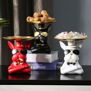 Decorative Objects Figurines Light Luxury Creative Bulldog Fruit Plate Sculpture Storage Ornament Home Resin Bedroom Kitchen Furnishings Accessories 230701