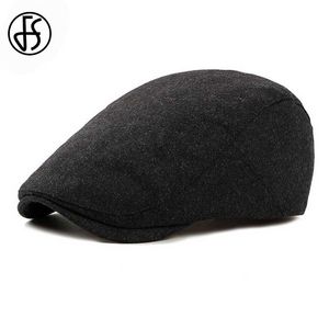 FS Filz Baskenmütze für Männer und Frauen, Herbst und Winter, britischer Stil, schwarze flache Kappe, Baskenmützen, Vintage-Stil, einfarbig, Casquette-Schirmmützen