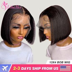 Lace Wigs Straight Bob Front Front Human Hair For Women Brazilian Glueless Dark Brown HD Frontal 230630