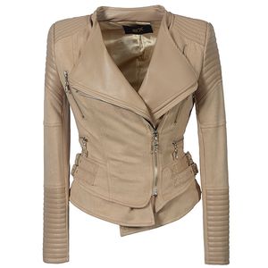 Women's outerwear popular lapel zipper jacket deerskin velvet jacket slim fitting PU leather women's leather jacket