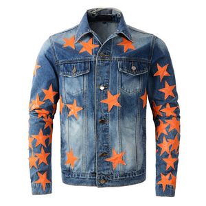 Hiphop svart amiryes denim jackor rippade smal fickknapp upp krage punk stil mens cyklist jacka plus storlek