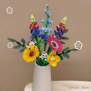 Blocks Creative Wildflower Bouquet Flowers Building Blocks Creative Home Desk Plant Decoration Assemble Toys Gift For Girl R230701