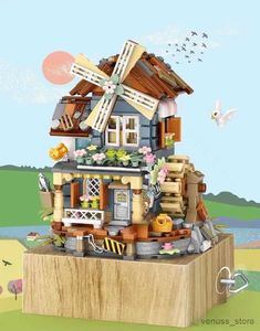 Blocks Windmill music mini Blocks Kids Building Toys Girls Gift Music Chinese Windmill House R230701