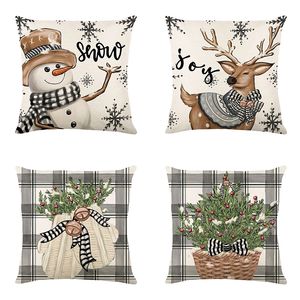 Christmas Printed Pillow Case Christmas Tree Elk Snowman Linen Printed Pillow Cover Home Decoration Cushion Cover