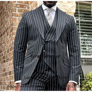 Mens Suits Blazers Fashion Black Stripe Men Slim Fit Formal Business Blazer Wedding Groom Tuxedo 3 Piece Set Jacket Vest Pants Costume Homme 230630