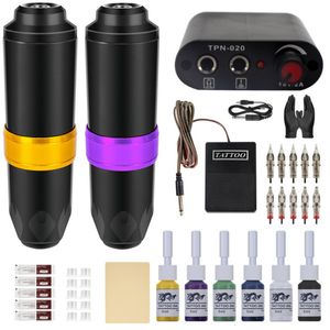 Tatueringsmaskin Professional Tattoo Machine Kit Strömförsörjning 2st Rotary Tattoo Pen Permanent Makeup Machine For Cartridge Needles Tattoo Gun 230630