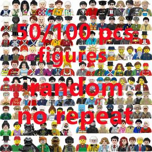 Blocks 50/100 Pcs Random Norepeat Mini City Figures Movie Characters Worker Police Soldier Ninja Superheros Building Block Bricks ToyHKD230701