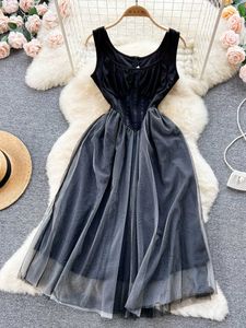Повседневные платья YoooMuoo Vintage Slim Fit Waist Gothic Women's Elegant Lace Patch Work Party Black Dress P230606