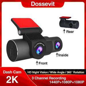 DVR'ler Dossevit 2K Wifi Araba DVR 1440P Geniş Açı 3 Lens Dash Kamera Gece Görüş 24H Park İzleme KaydediciHKD230701