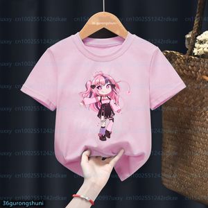 Conjuntos de roupas 2024 camiseta para meninas anime japonês Ironmouse estampado camiseta infantil moda camisa rosa top atacado 230630