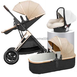 Carrinho de bebê de alta paisagem pode sentar e deitar Carrinho de bebê dobrável de absorção de choque leve 3 em 1 com assento de carro L230625