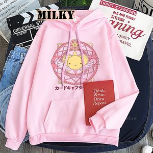 Kadın Hoodies Tişörtü Manga Sakura Card Captor Karikatür Hoodies Kadın Anime Sevimli Keroberos Kawaii Kadın Giyim Büyük Boy Kendisi Harajuku Tişörtü 230630