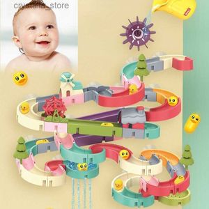 Baby Bath Toys DIY Slide Tracks Pipeline Yellow Ducks Bathroom Bathtub Play Rainbow Shower Water Educational Toys For Children L230518