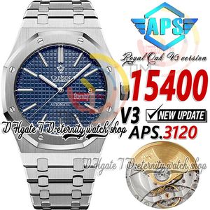 APSF V3 APS15400 A3120 APSF3120 Automatyczna męska zegarek Ultra-cienki 9,8 mm Niebieski teksturę Dial Starka 904L Bransoletka ze stali nierdzewnej Super Edition Eternity Watches B2