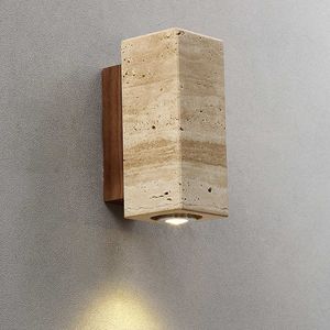 Lampy Wabi Sabi żółtą marmurową lampę LED Bedside Japan Sypialnia Ściana Ściana Ścikła Trawertynowy korytarz schodów wystrój SconceHKD230701