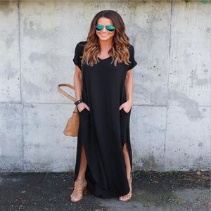 Women Long Loose Maxi Dresses Summer Solid Color Floor Length Casual Dresses Womens Clothing233L