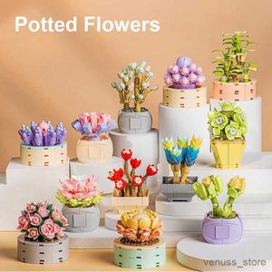 Block Succulents Artificial Plants Bouquet Building Blocks Blossom Plant Flowers Block Home Decor Toy Children Gifts Gifts R230701