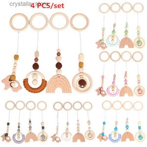 Baby Play Gym Frame Wooden Beech Activity Gym Frame Stroller Hanging Pendants Toys Teether Ring Nursing Rattle Toys Room Decor L230518