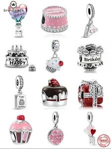 925 Sterling Silver Happy Birthday Cake Charm Set Beads Charms Jewelry for Bracelet