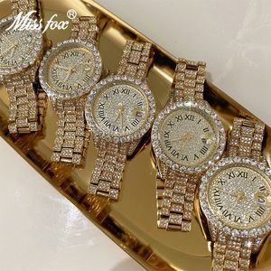 Zegarek na rękę Missfox Watch for Women Full Diamond Gold Różowe małe zegarek do kalendarza feemali Wodoodporne stylowe eleganckie zegarki 230630