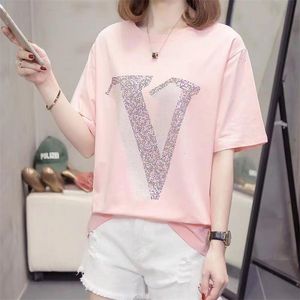 Cotton T Shirt Women Shirt Short Sleeve Shiny diamond Summer Tops Fashion T-Shirt Clothes Women designer Tshirt Tee Shirt Quality Cheap Sale designer tshirt women top