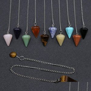 Charms naturlig sten kristall pendum tiger ögon svart obsidian rosa kvarts chakra helande reiki hexagonal pendums för män kvinnor släpp d dhdlo