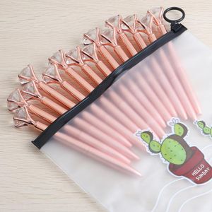 Pennor 14st/Lot Rose Gold Ballpoint Pen Present Stationery Combination Series Rosegold Penns for School Office Leverantörer Pen Christmas GI