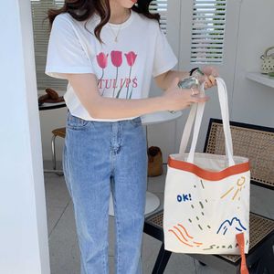 Shoulder Bags Women Casual Canvas Embroidery Tote Cotton Cloth Fabric Handbag Vintage Large Capacity Shopping for Girls 230426