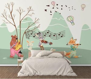 Papéis de Parede Bacal 3d Papel de Parede Pintado à Mão Moderno Verde Floresta Pequeno Animal Concerto Crianças Fundo Decoração Mural