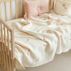 Conjuntos de 6 camadas de algodão manta de musselina de cama de bebê bordado bordado recém -nascido garoto de garotinha cobertor de colcha infantil na cama capa de carrinho de cama