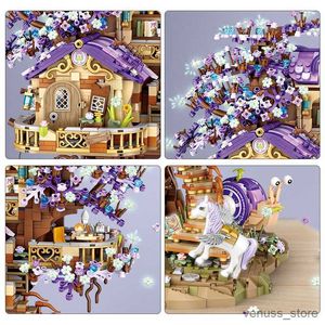 Blocks Creative Mini Tree House Luminous Brick Building Blocks City Street View Cherry Blossom Model Toys For Children Gift R230701