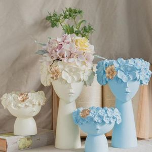 Vases Resin Vase Home Decor Sculpture Flower Modern Decorative Room Pots Art Statue Centerpiece Figurines 230701