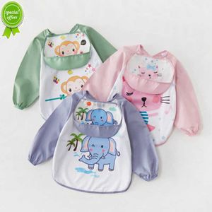 New Baby Kids Toddler Long Sleeve Scarf Waterproof Art Smock Feeding Bib Apron Pocket Infant Boys Girls Burp Cloth Cartoon Bibs