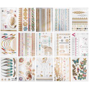 Temporary Tattoos 15 pcs Metallic Vintage Gold Waterproof Party Decor Temporary Tattoo Body Sticker for Children Adults 230701