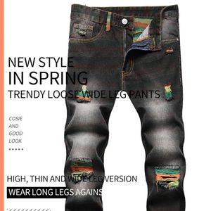 Mens Designer Jeans Distressed Ripped straight tube loose For Men s Fashion Mans Black Pants306K