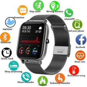 Nuovo Smart Watch P8 Donna uomo Schermo a colori Full Touch Fitness Tracker Pressione sanguigna Passomete Push Message Smartwatch per Xiaomi Apple