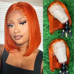 Short Bob Wig Ombre Orange Ginger 13x4 Lace Front Human Hair Wigs For Black Women Brazilian Straight Orange Lace Wig Pre Plucked